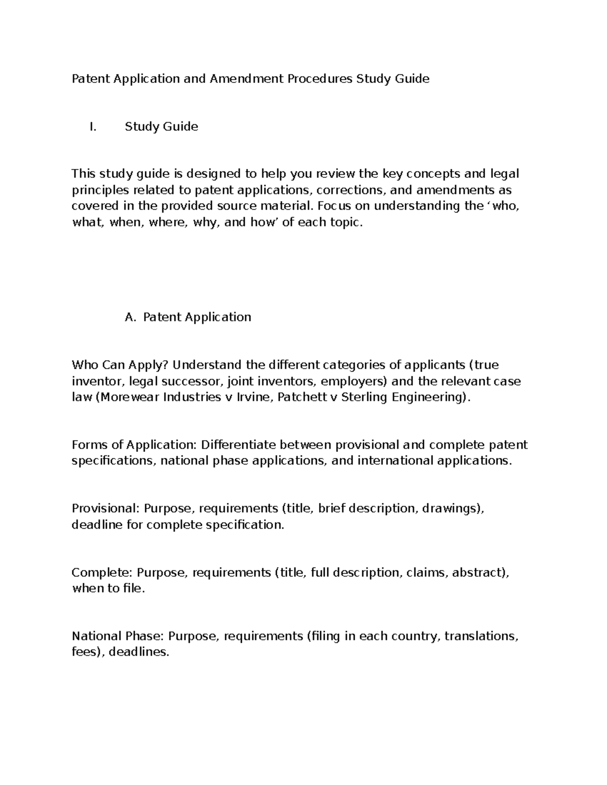 Amendments of Patents Studyguide - Patent Application and Amendment ...