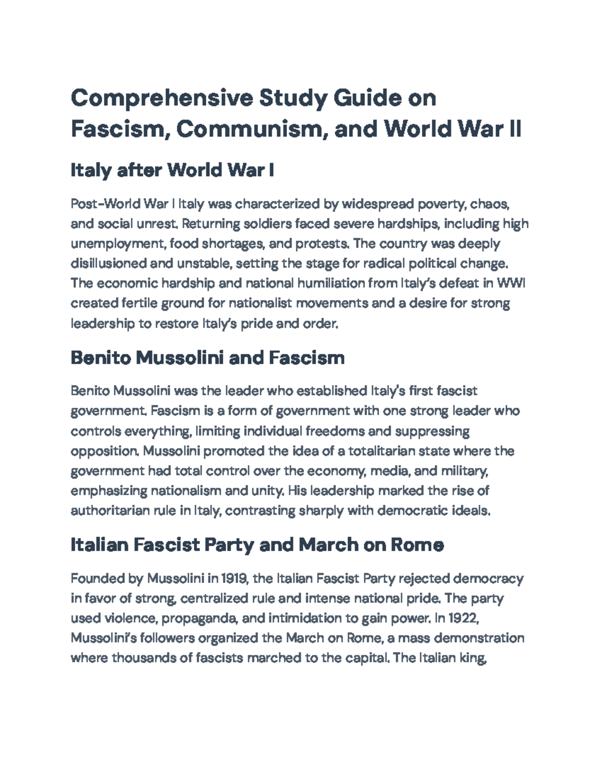 Comprehensive Study Guide on Fascism, Communism, and WWII History - Studocu