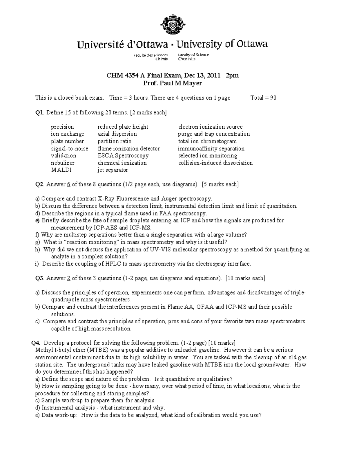 CHM 4354 A Final Exam Study Guide - Prof. Mayer, Dec 2011 - Studocu