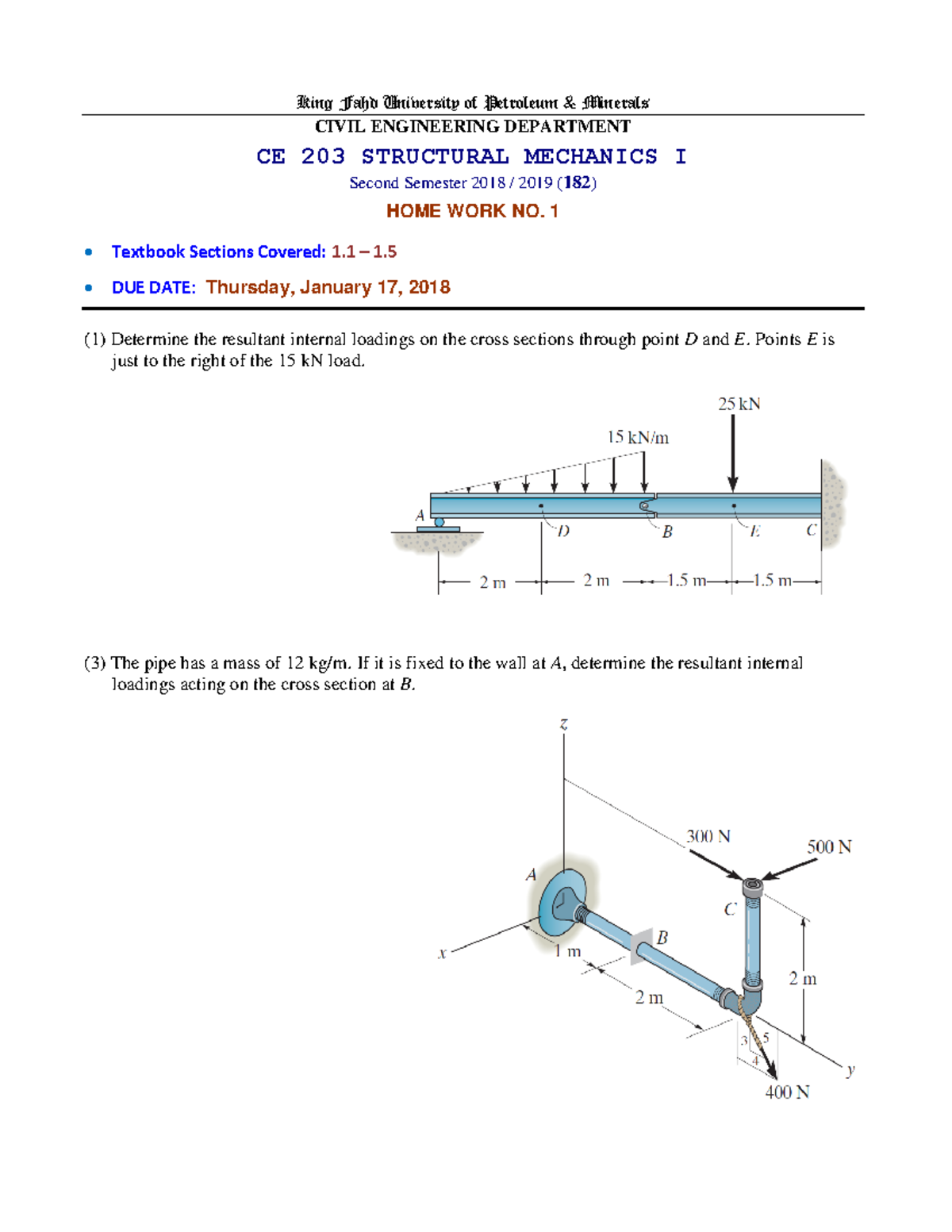 CE 203 182 HW1: Structural Mechanics Problems & Solutions - Studocu