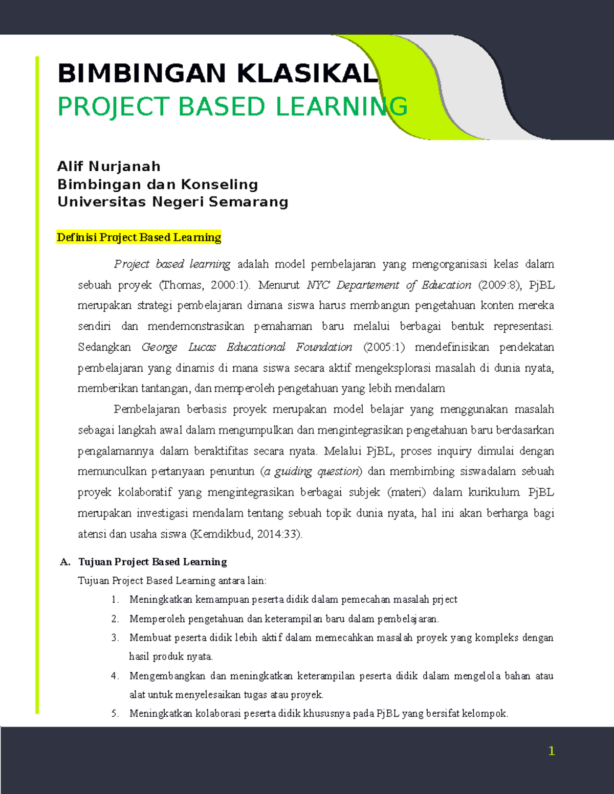 Bimbingan Kelas pada Project Based Learning - Universitas Negeri ...