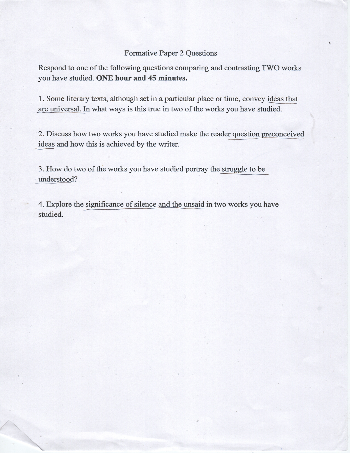 English HL Paper 2 Formative Questions - Formative Paper 2 Questions ...