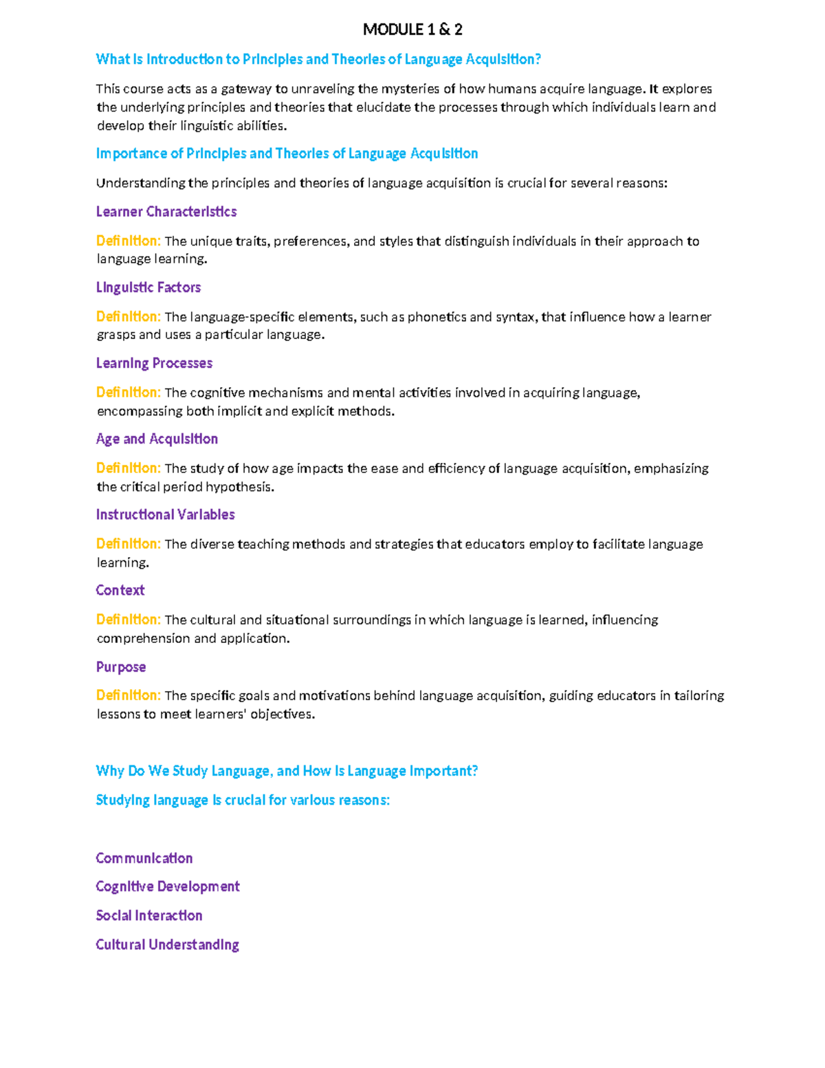 ENG 150 Language Acquisition Principles and Theories Summary Review ...