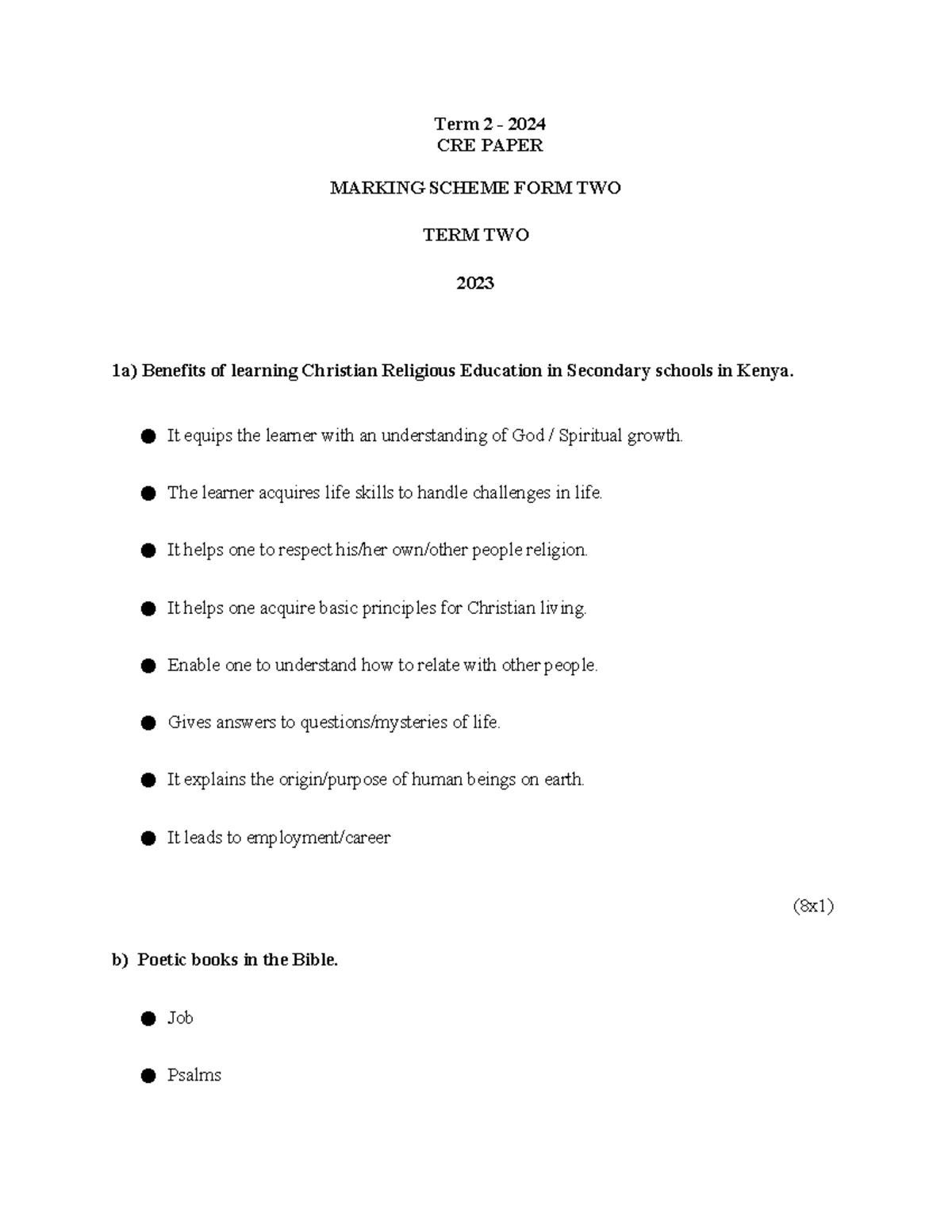CRE - Term 2 Revision Guide for Christian Religious Education - Studocu