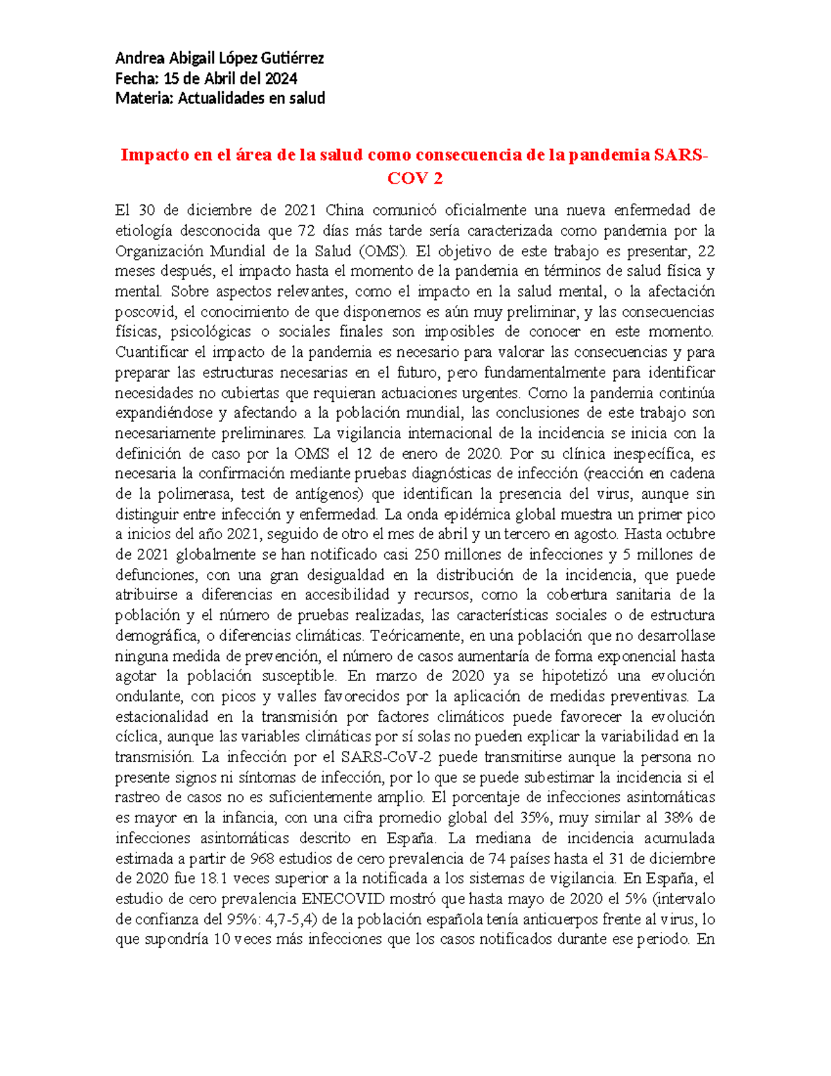 Impacto de la Pandemia SARS-COV-2 en la Salud Mental y Física - Studocu