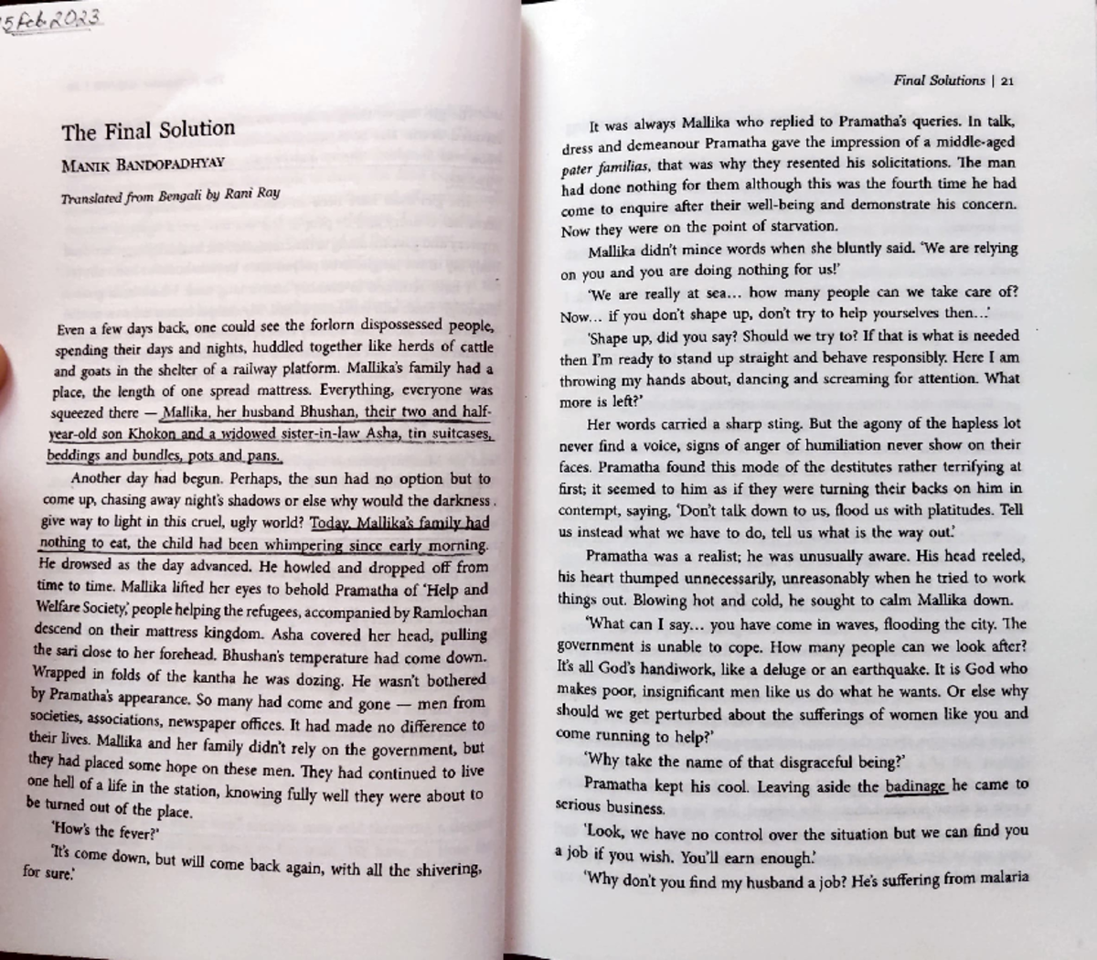 Final Exam Notes on 'The Final Solution' by Manik Bandopadhyay - Studocu