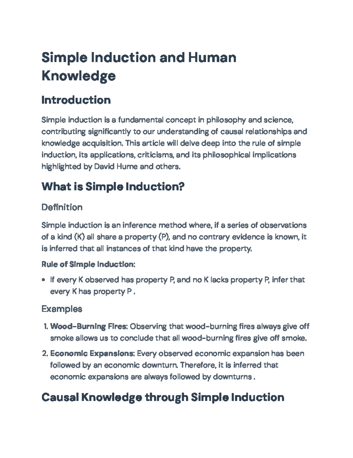 Final Exam Notes on Simple Induction and Hume's Philosophy - Simple ...