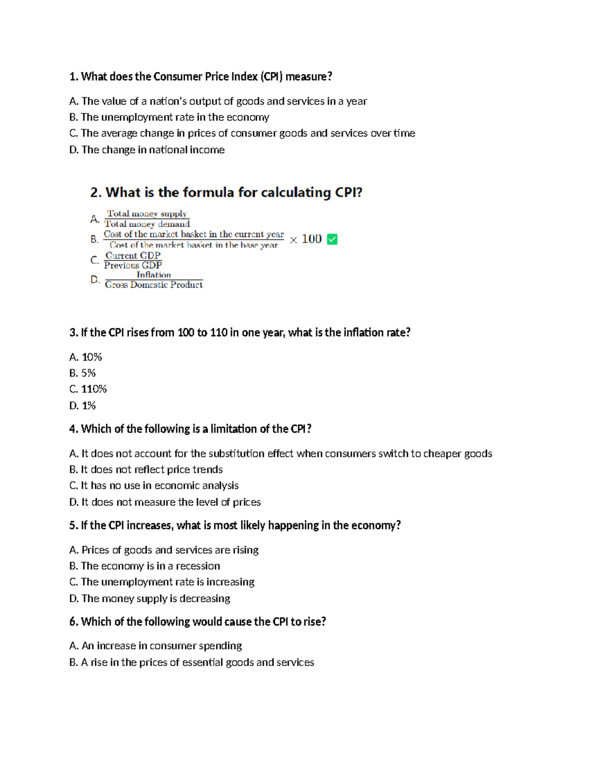 Câu hỏi về CPI - 10 câu hỏi về CPI - What does the Consumer Price Index ...