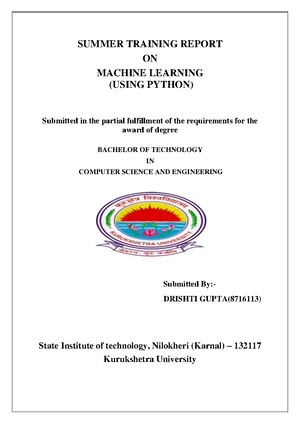 B.Tech ECE Summer Training Report on Python Programming - Studocu