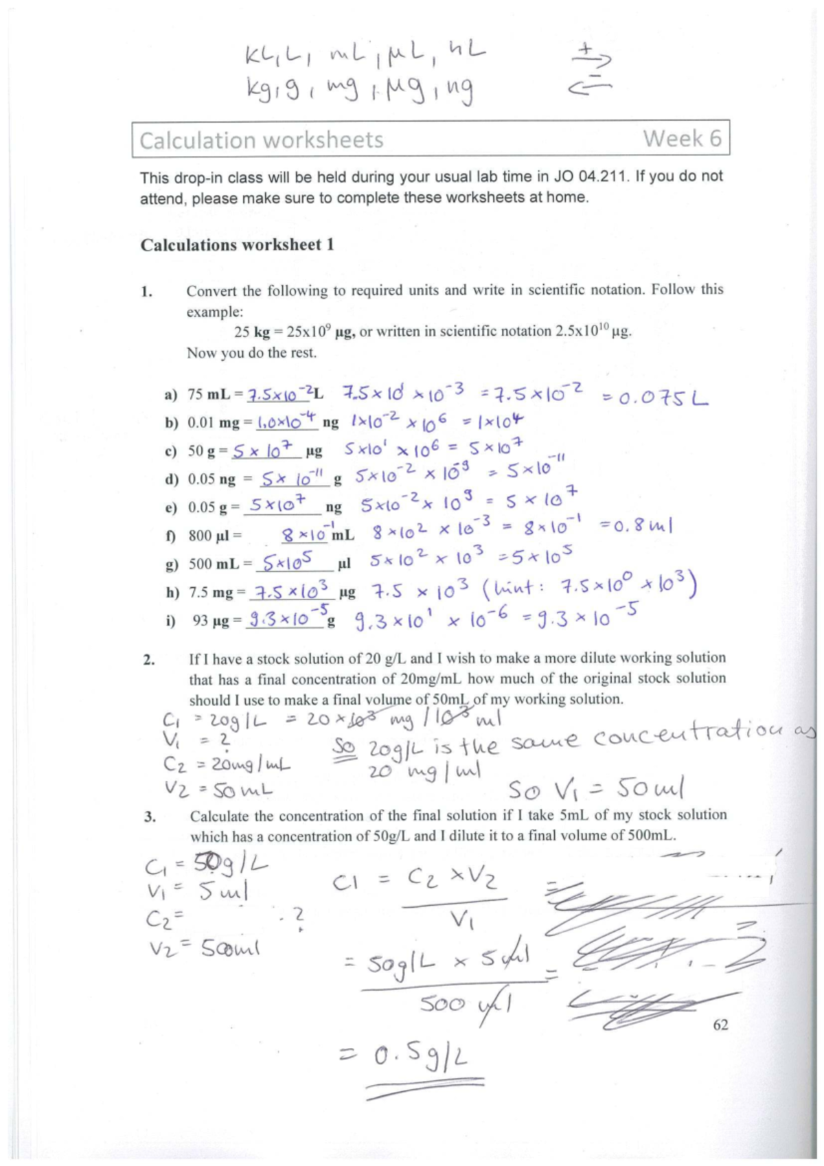 PZ Week 6 Calculation Worksheets and Answers - Studocu
