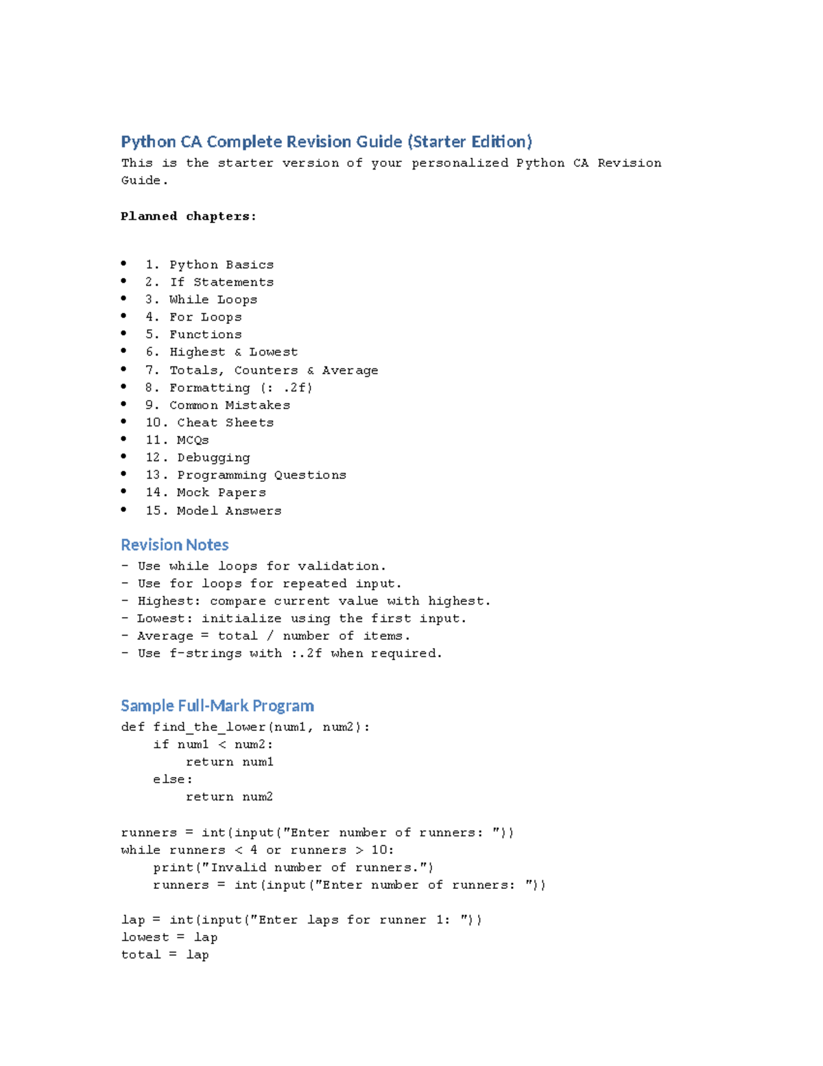 Python CA Complete Revision Guide: Starter Edition Notes - Studocu