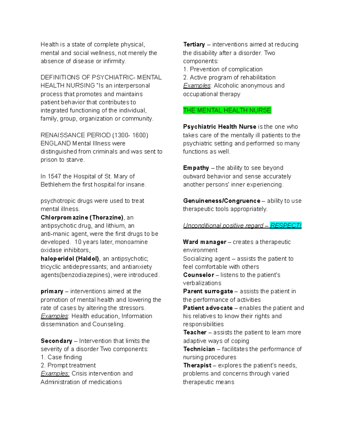 Psychiatric Nursing Review: Key Concepts and Case Studies - Studocu