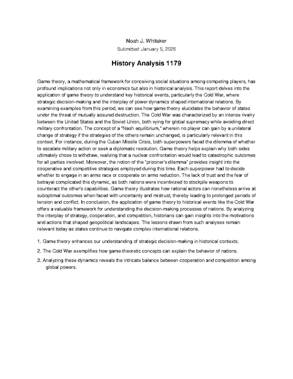 History Analysis 1179 - Game Theory in Cold War Dynamics - Studocu