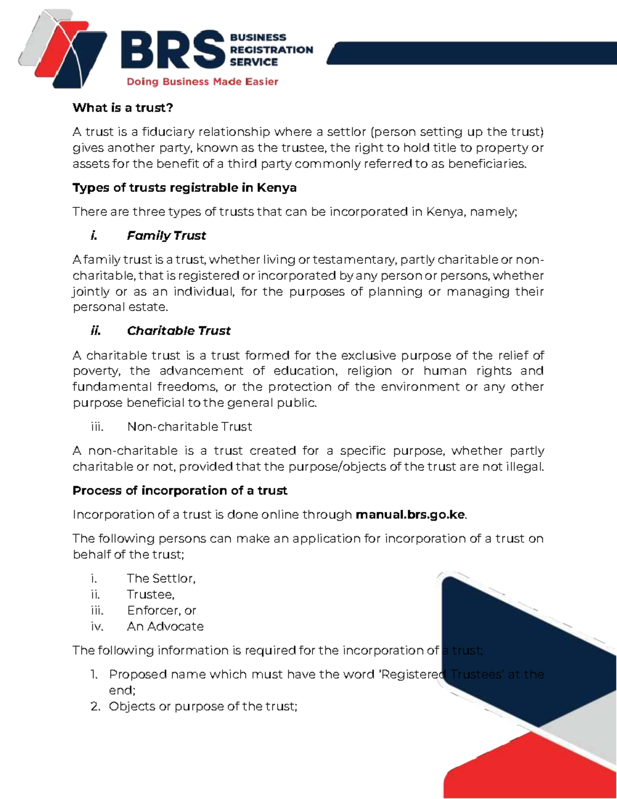 Amended Incorporation of Trusts in Kenya: Types & Processes - Studocu