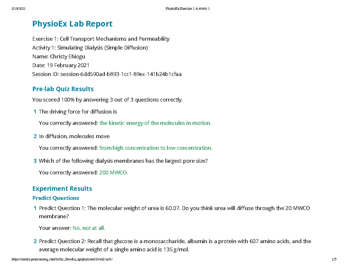 Physio Ex Exercise 1 Activity 3 - PhysioEx Lab Report Exercise 1 : Cell ...