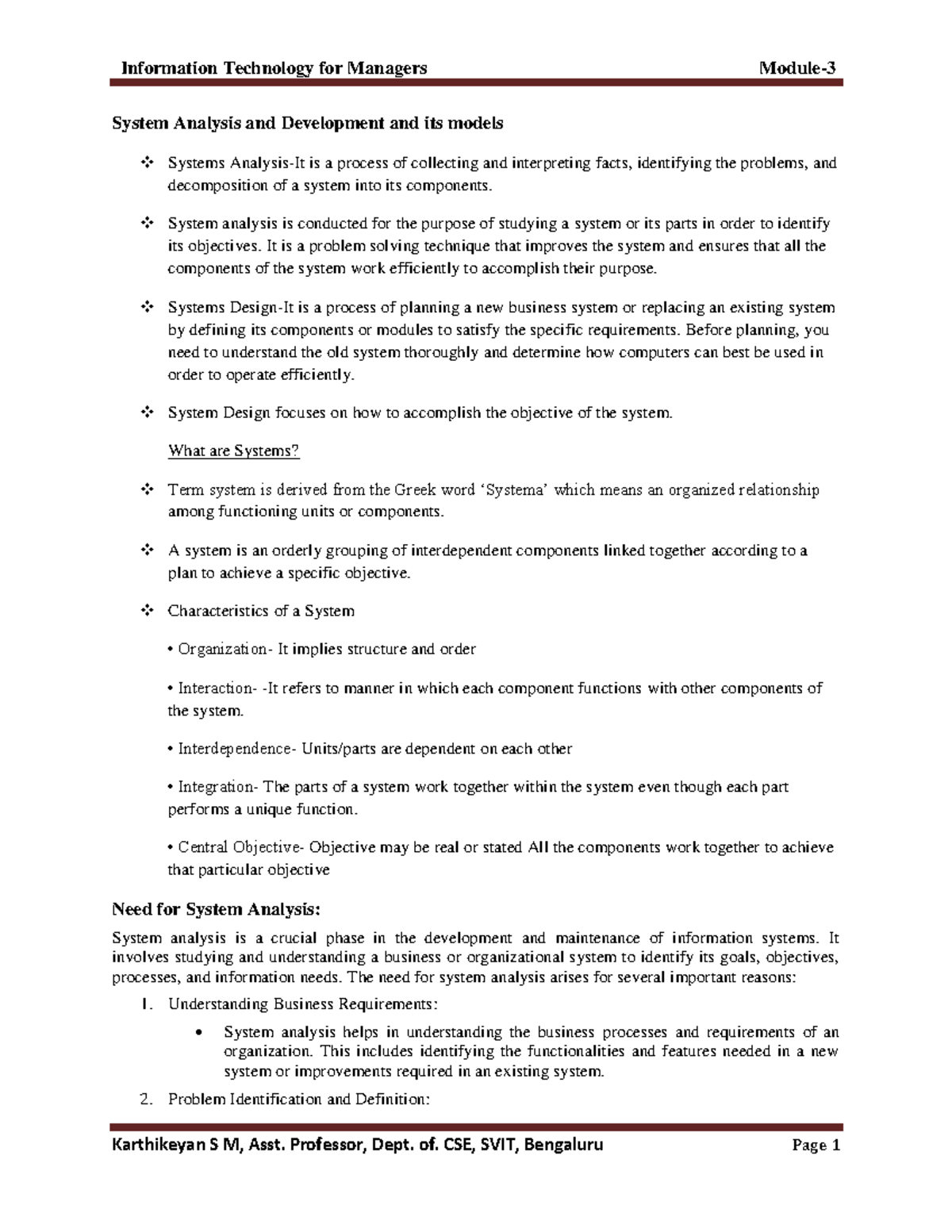 ITM Module 3 Notes - System Analysis & Development Models - Studocu