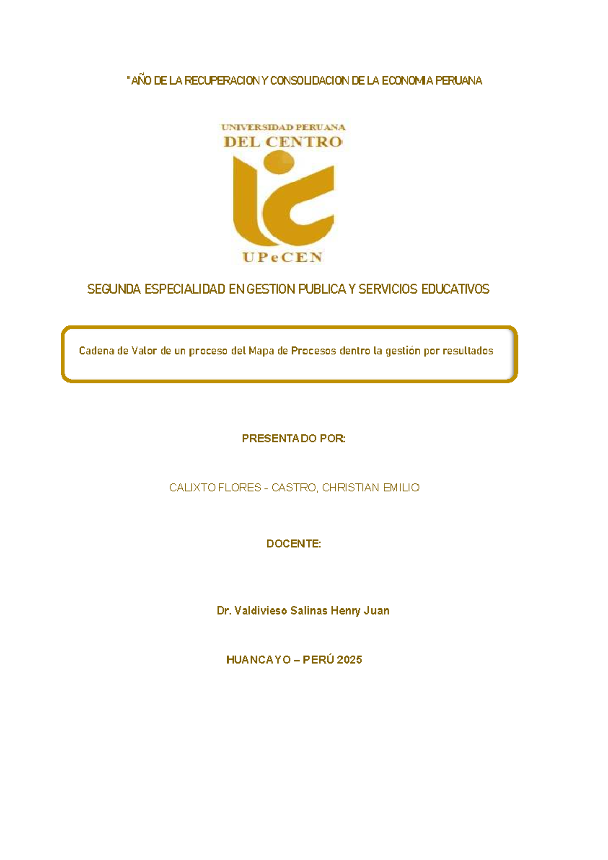 Cadena de Valor en la Gestión por Resultados: Especialidad en Gestión ...