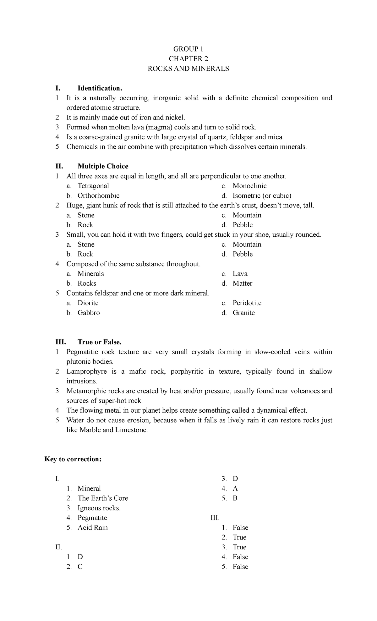 2201 Group 1 Questionnaire - GROUP 1 CHAPTER 2 ROCKS AND MINERALS I ...