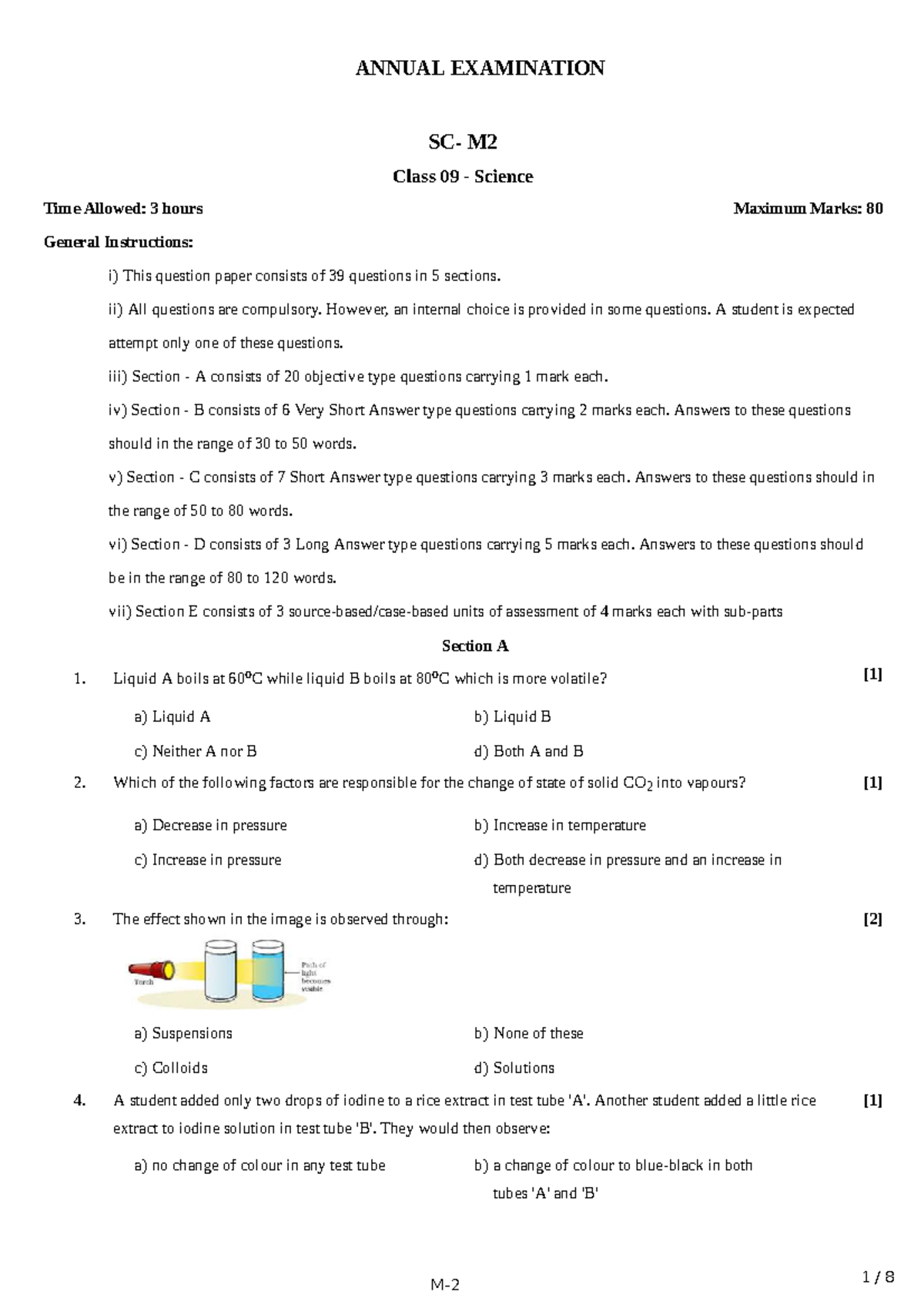 M2 Class 09 Science Annual Exam: Key Previous Year Questions - Studocu