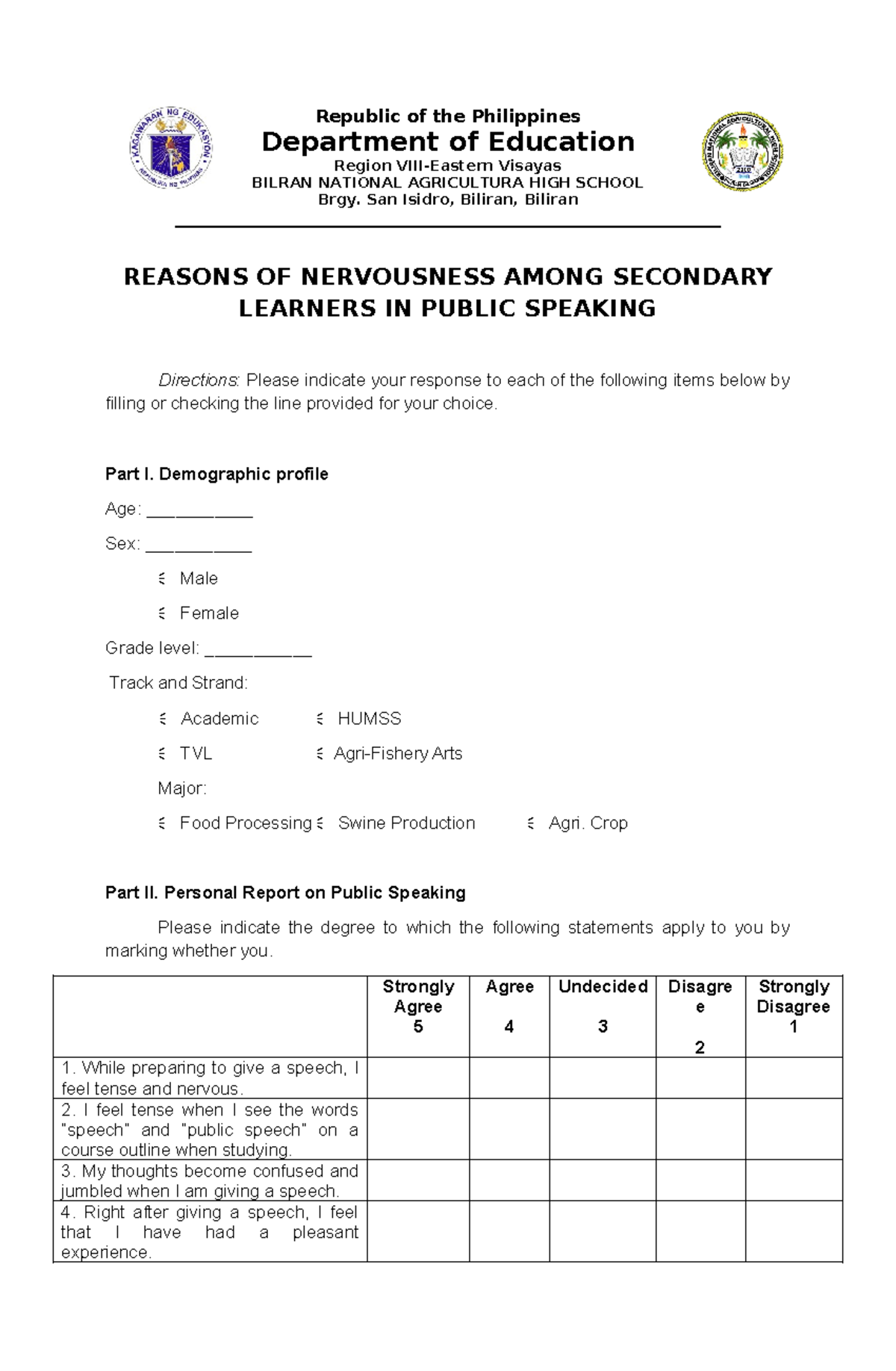 Survey-Questionnaire-Schramm - Republic of the Philippines Department ...