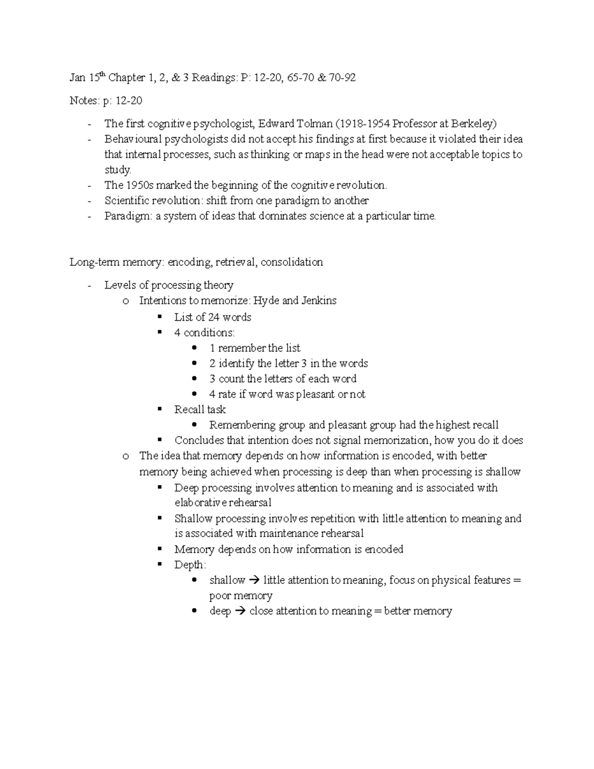PSYC 364 - Lecture Notes on Memory and Cognition Concepts - Studocu