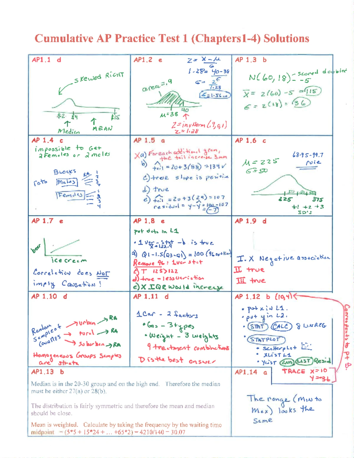 AP Statistics: Solutions to Cumulative Practice Test 1 - Studocu