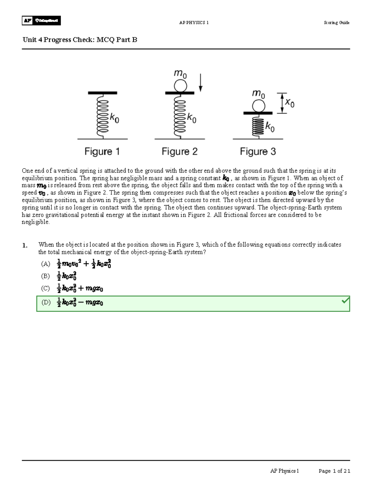 SG AP Physics 1 Unit 4 Progress Check MCQ Part B Review Notes Studocu