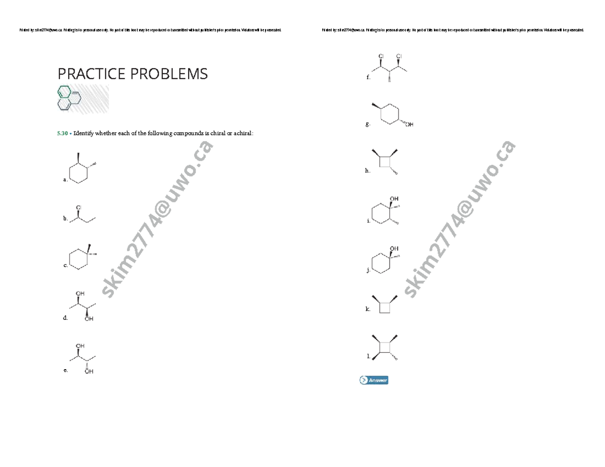 Orgo 5 Practice Problems: Chirality and Stereochemistry - Studocu