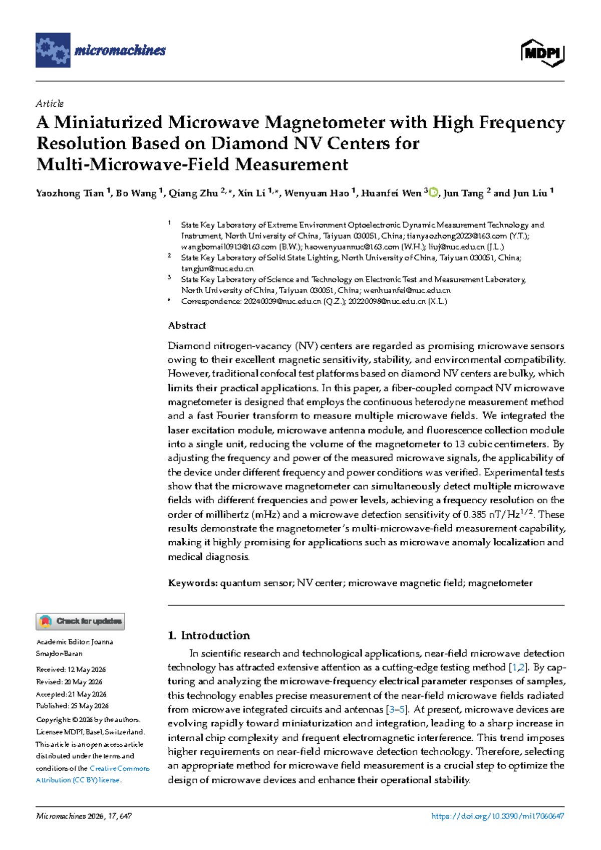 Compact NV Microwave Magnetometer Design for High-Frequency Detection ...