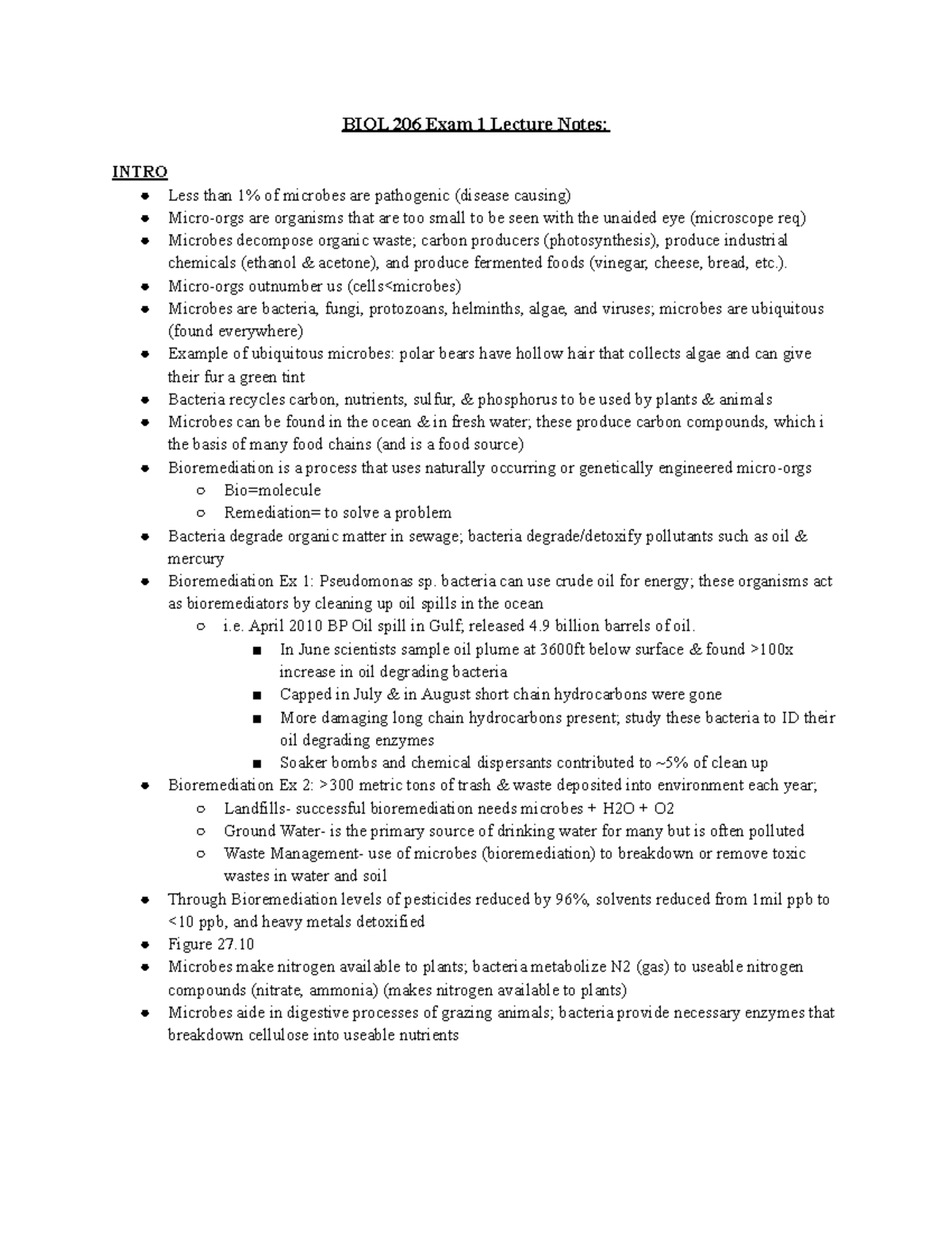 BIOL 206 Exam 1 - Detailed Lecture Notes from Weeks 1-5 - Studocu