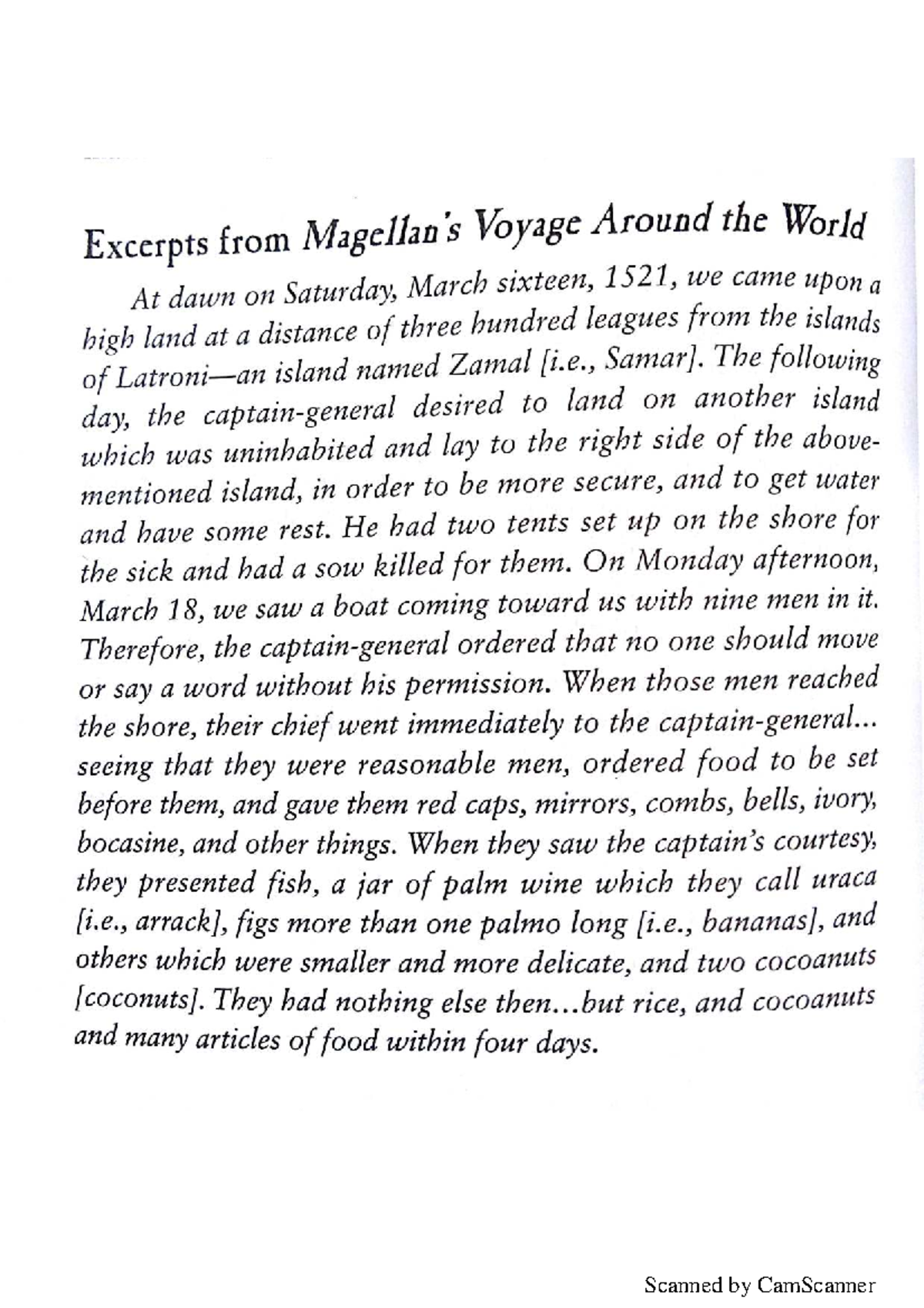 Pigafetta- Reading - Excerpts from Voyage Around the World At dawn on ...