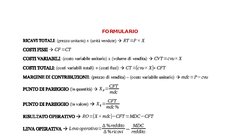Formulario secondo parziale: Analisi dei Ricavi e Costi - Studocu