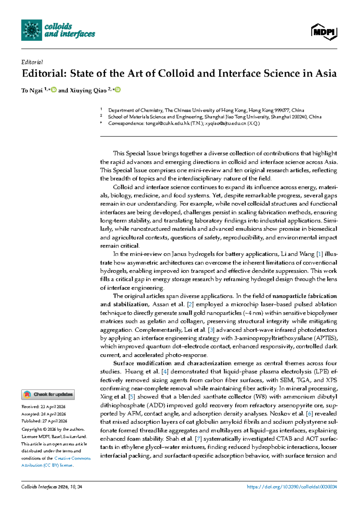 Colloids and Interface Science in Asia: Advances and Challenges - Studocu