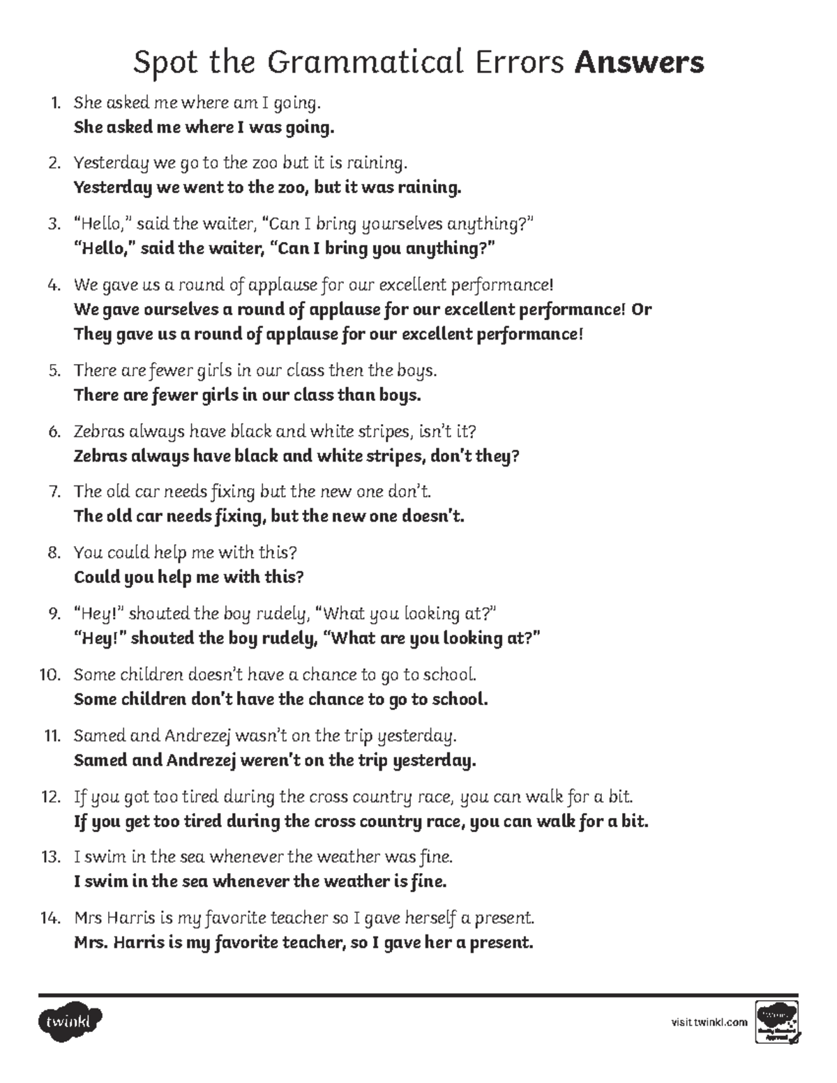English Spot The Error Questions With Answers