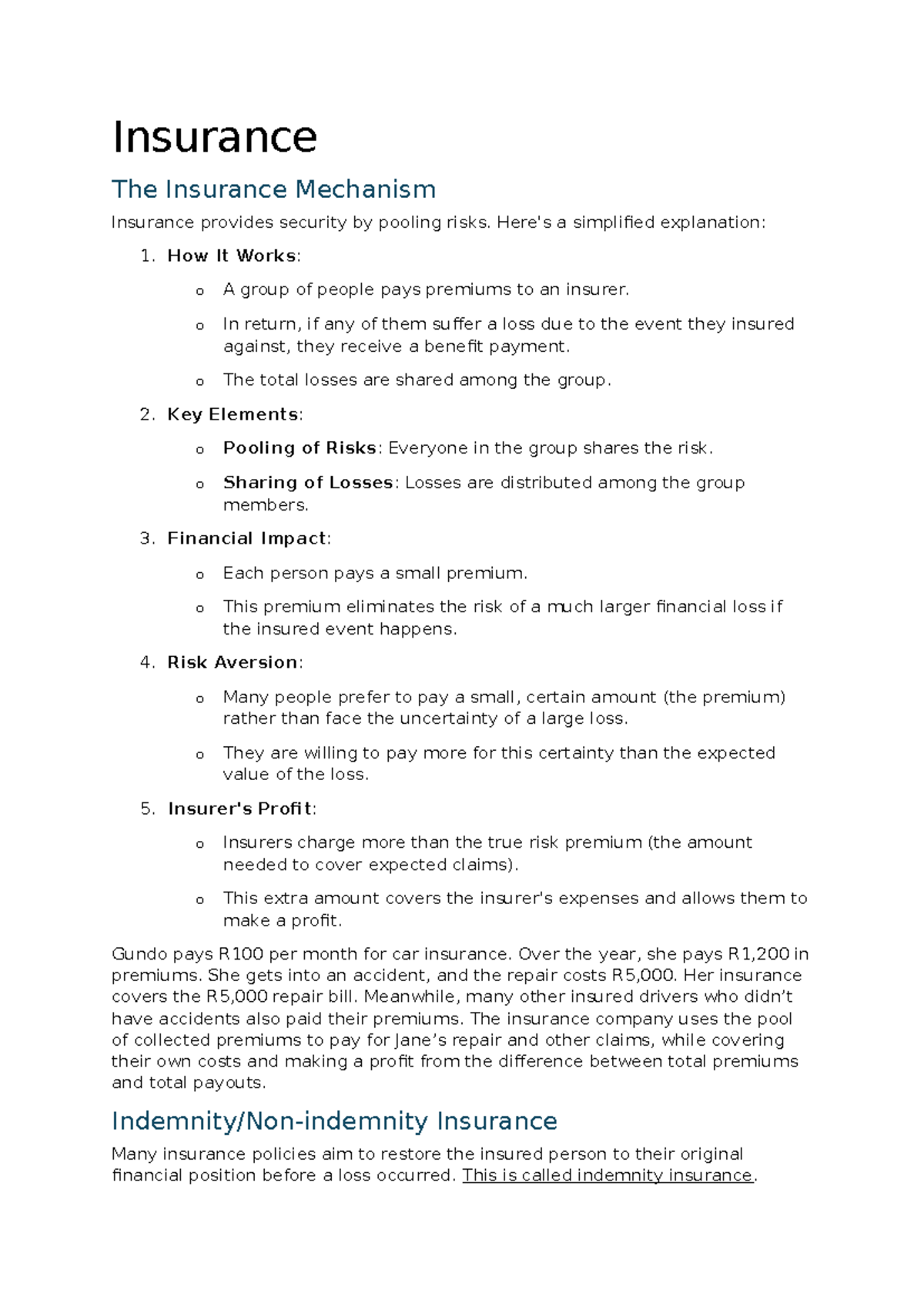 Chapter 2: Understanding the Insurance Mechanism and Its Impacts - Studocu