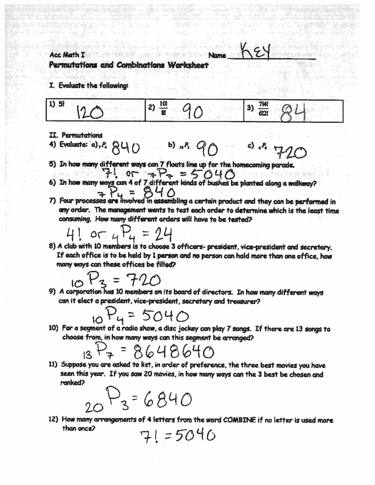 Combination Worksheet Answers - mat3707 - Studocu