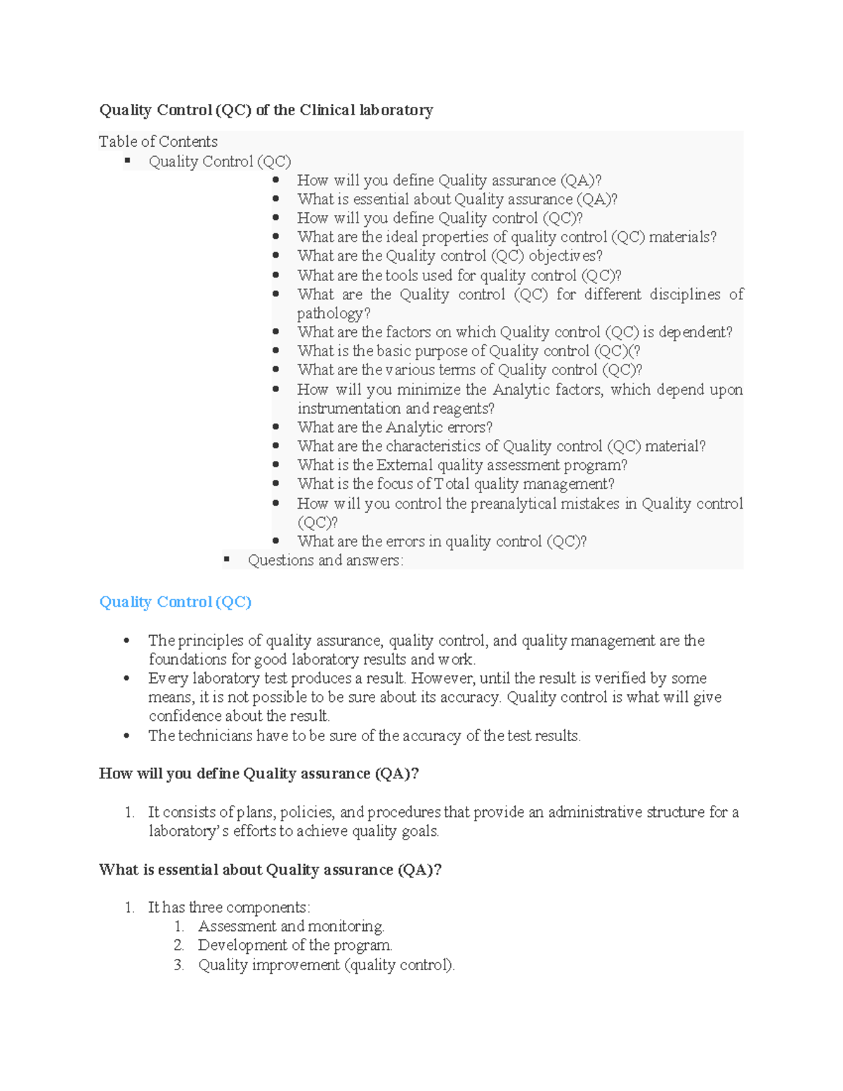 Quality control (QC) principles and practices in clinical laboratories ...