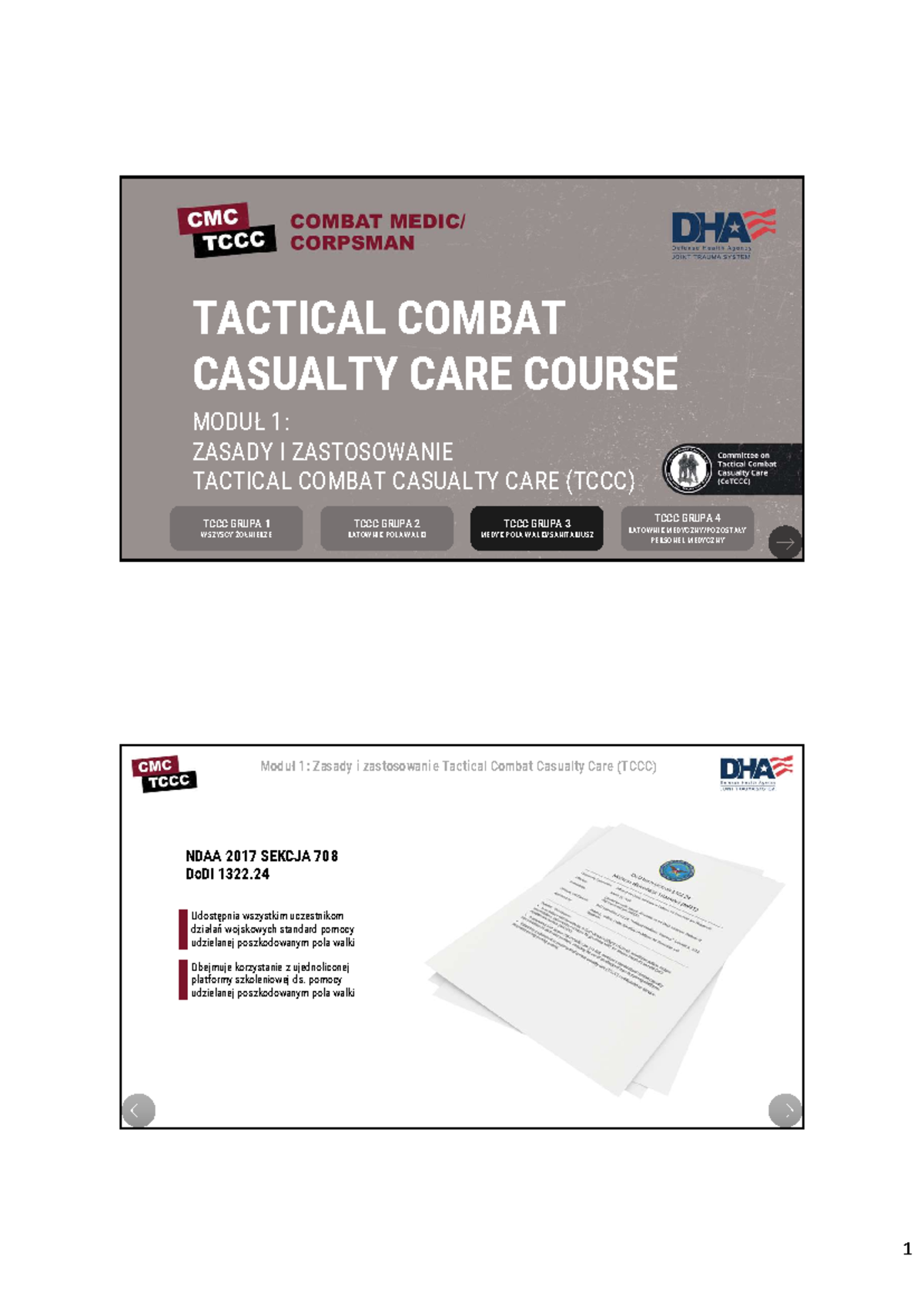 MODUŁ 1: ZASADY I ZASTOSOWANIE TACTICAL COMBAT CASUALTY CARE (TCCC ...