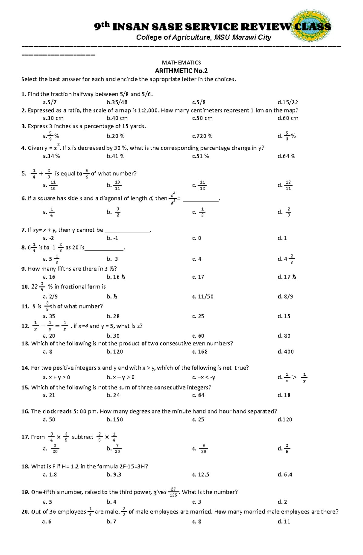 9th INSAN SASE SERVICE REVIEW CLASS: General Science Exam Prep - Studocu