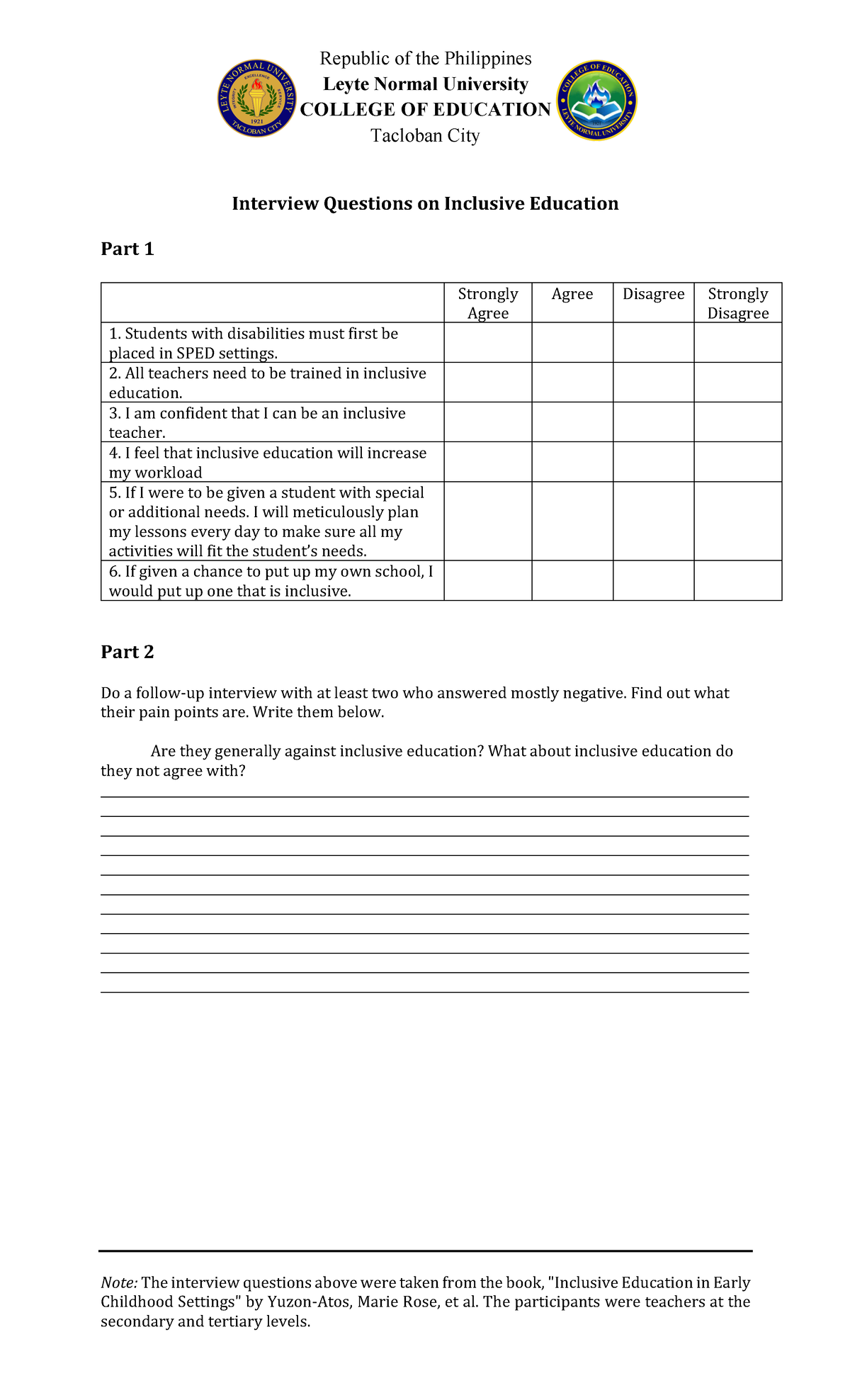 Interview Questions on Inclusive Education - Republic of the ...