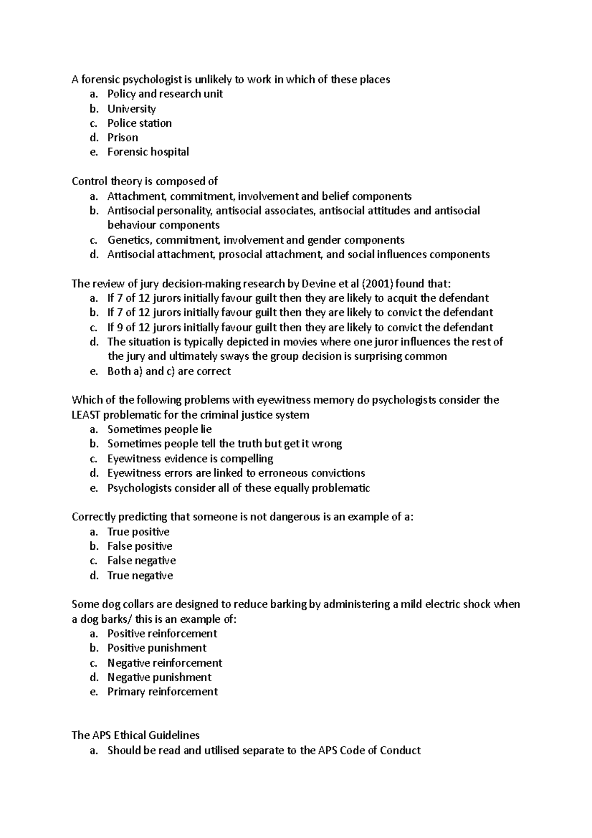 PSYC 1027 Practice Exam Questions: Forensic Psychology Insights - Studocu
