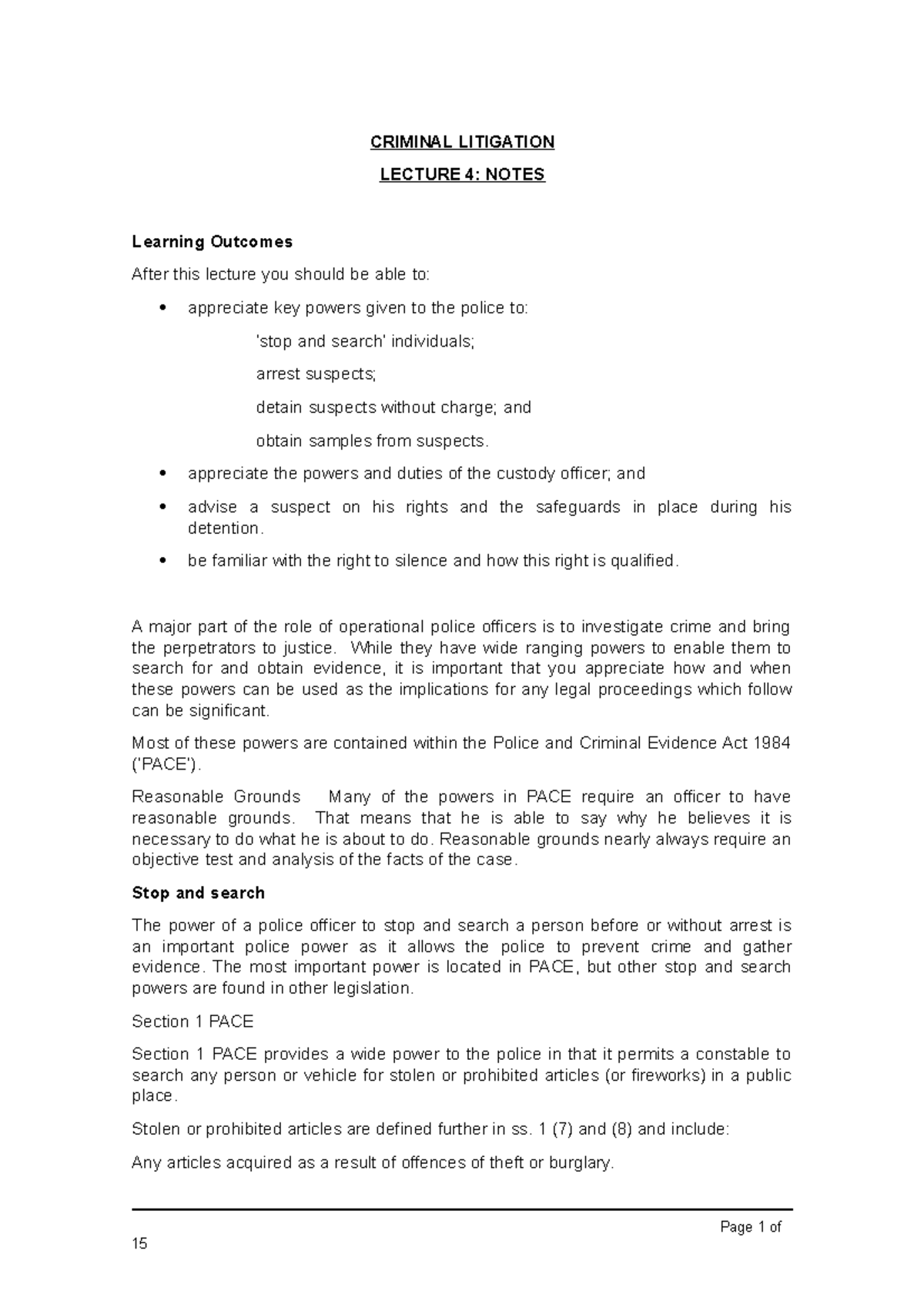 Criminal Litigation Lecture 4 notes - CRIMINAL LITIGATION LECTURE 4 ...