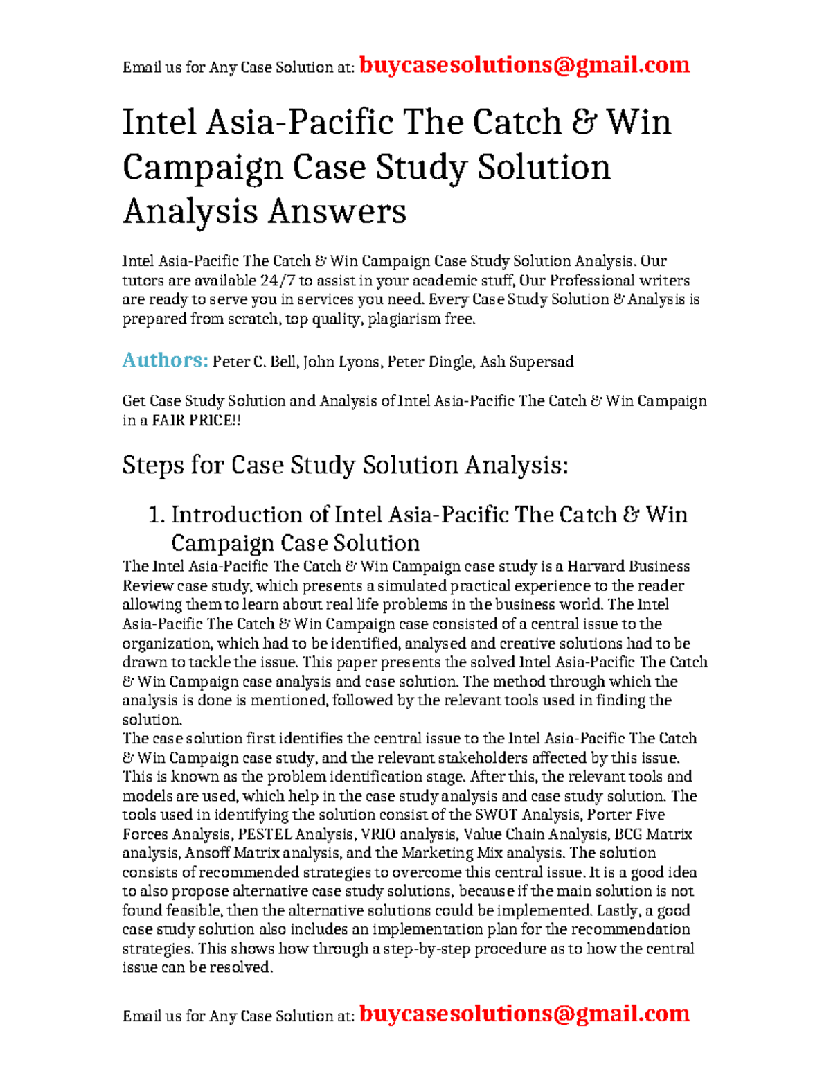 Intel Asia-Pacific The Catch & Win Campaign Case Study Solution - Studocu