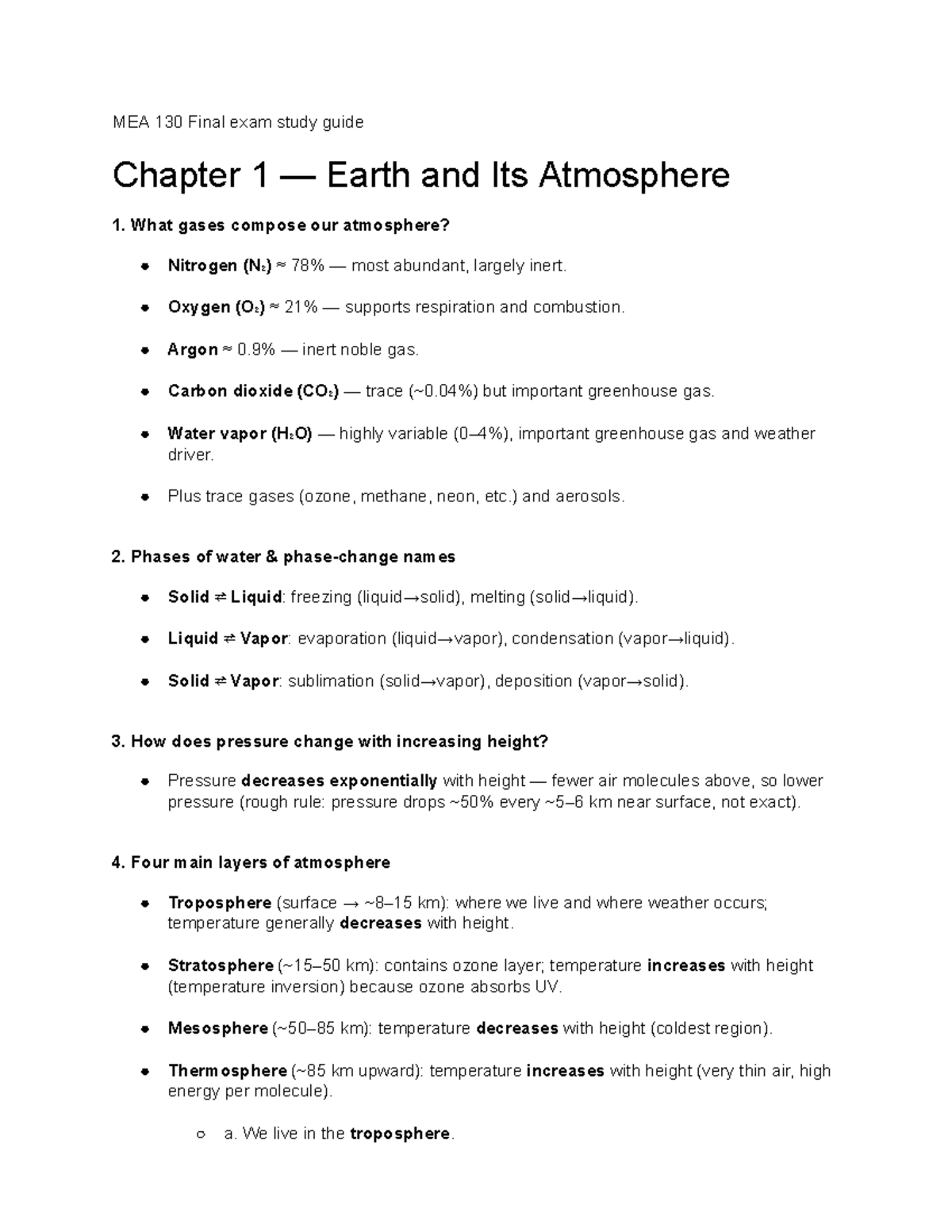 MEA 130 Final Exam Study Guide - Studocu