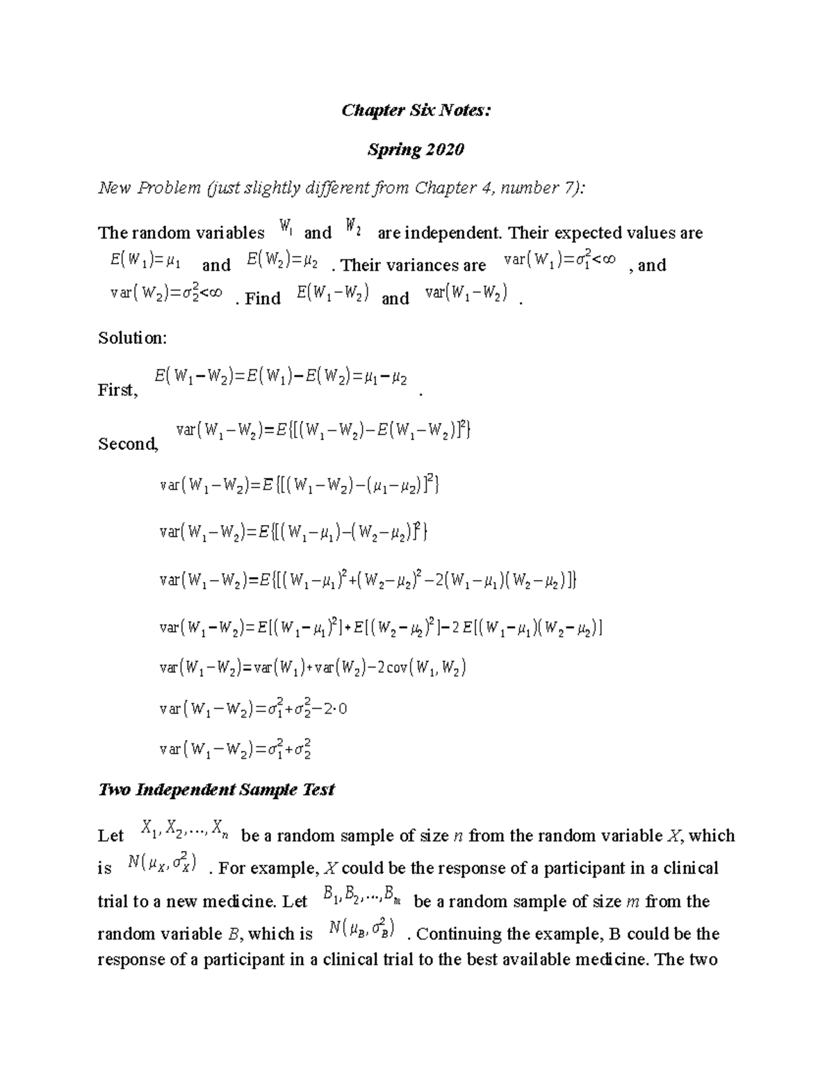 Ams 315 Chapter 6 Lecture Notes: Statistical Tests and Confidence ...