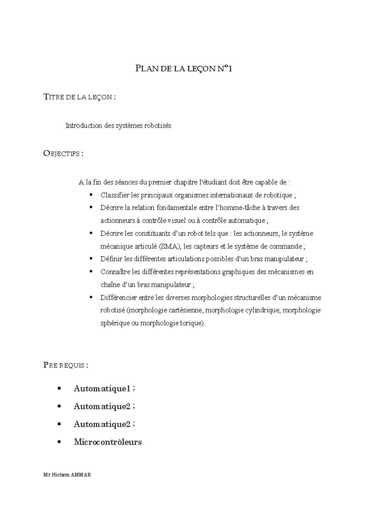 Chapitre 1 : Introduction aux Systèmes Robotisés et leurs ...