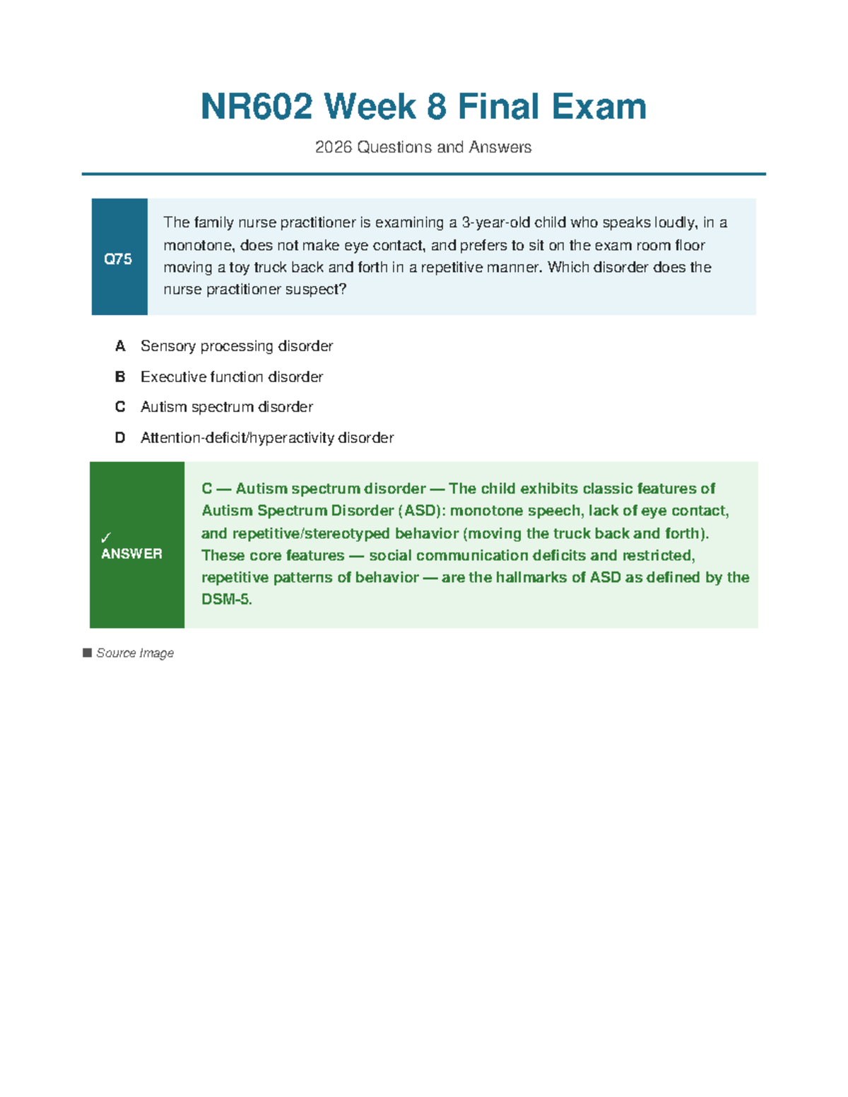 NR602 Week 8 Final Exam 2026 Q&A: Key Concepts and Disorders - Studocu