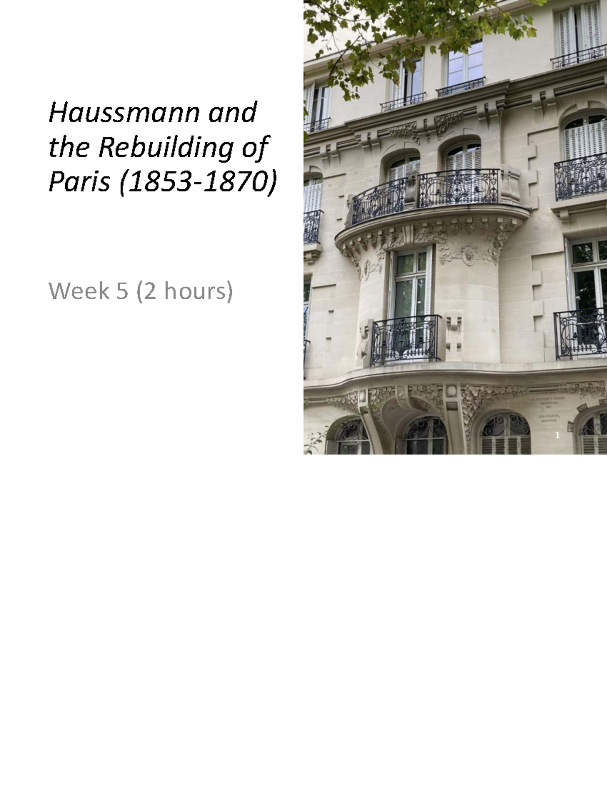 Haussmann's Urban Renewal of Paris: Week 5 Overview - Studocu