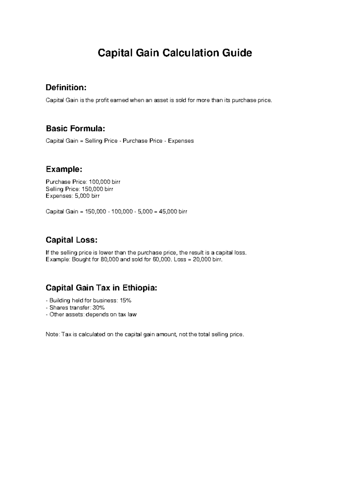 Capital Gain Calculation Guide: Understanding Profits and Taxes - Studocu