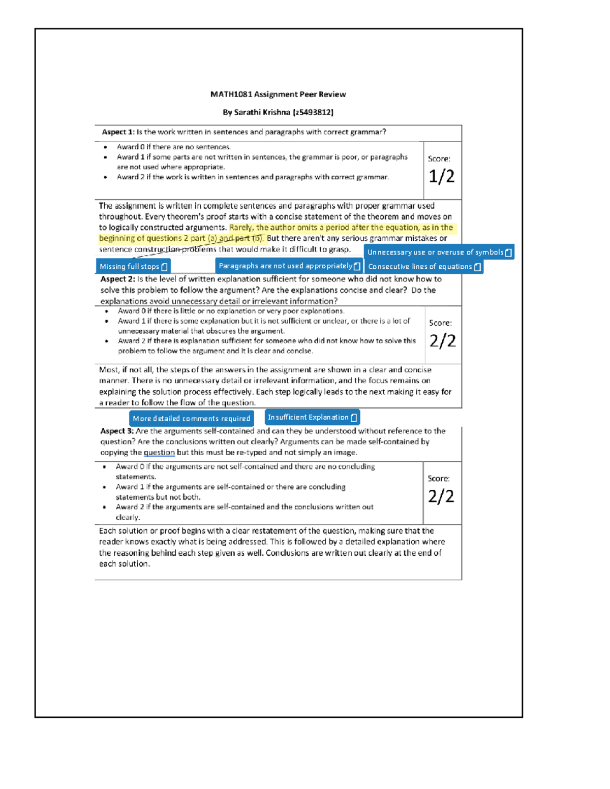 QM - Peer Review Feedback on Draft: Logic and Explanation Issues - Studocu